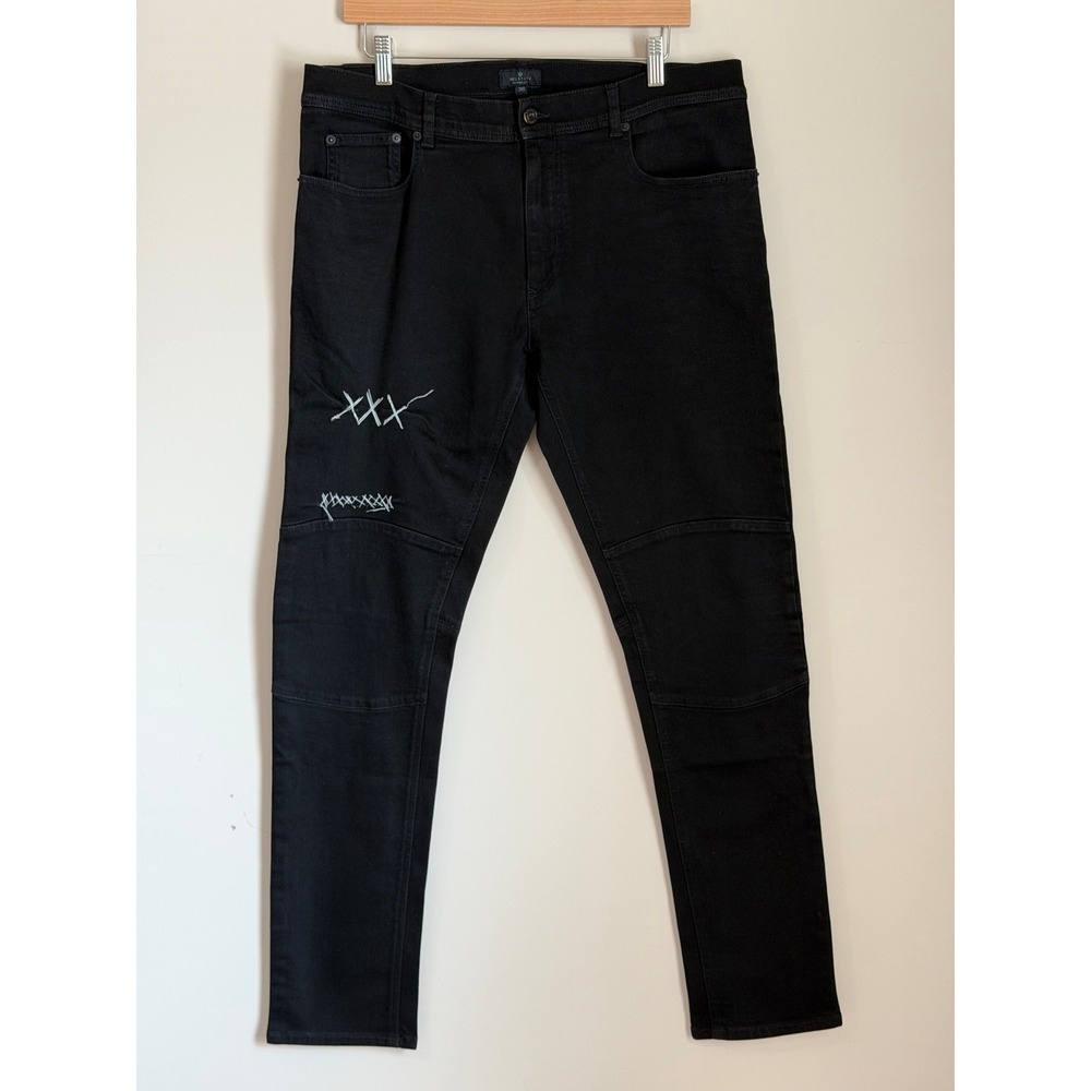BELSTAFF Jeans Men 36 Skinny Fit Stretch Jean England Black Contrast Embroidery